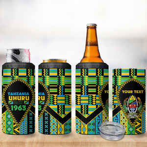 Personalized Tanzania Independence Day 4 in 1 Can Cooler Tumbler Uhuru 1963 African Shield Tribal Pattern
