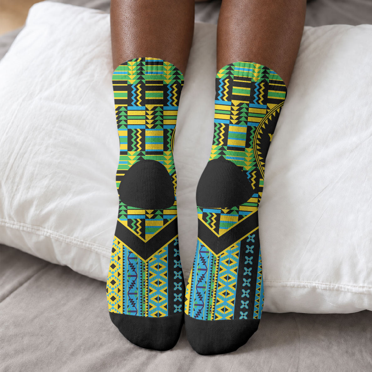Personalized Tanzania Independence Day Crew Socks Uhuru 1963 African Shield Tribal Pattern