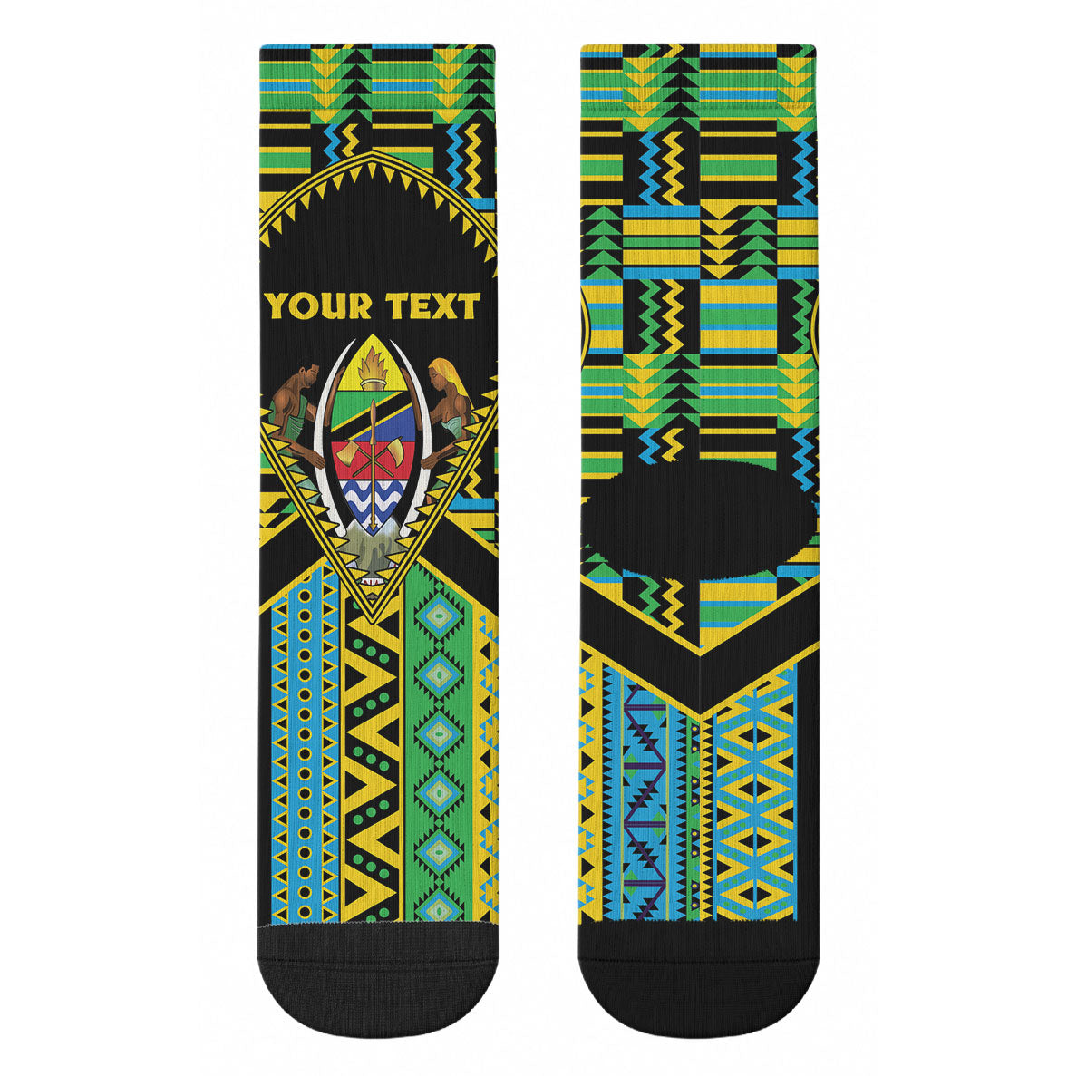 Personalized Tanzania Independence Day Crew Socks Uhuru 1963 African Shield Tribal Pattern