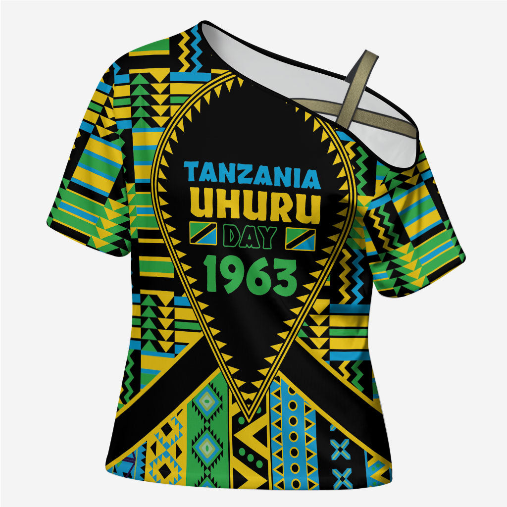 Personalized Tanzania Independence Day Cross Shoulder Shirt Uhuru 1963 African Shield Tribal Pattern