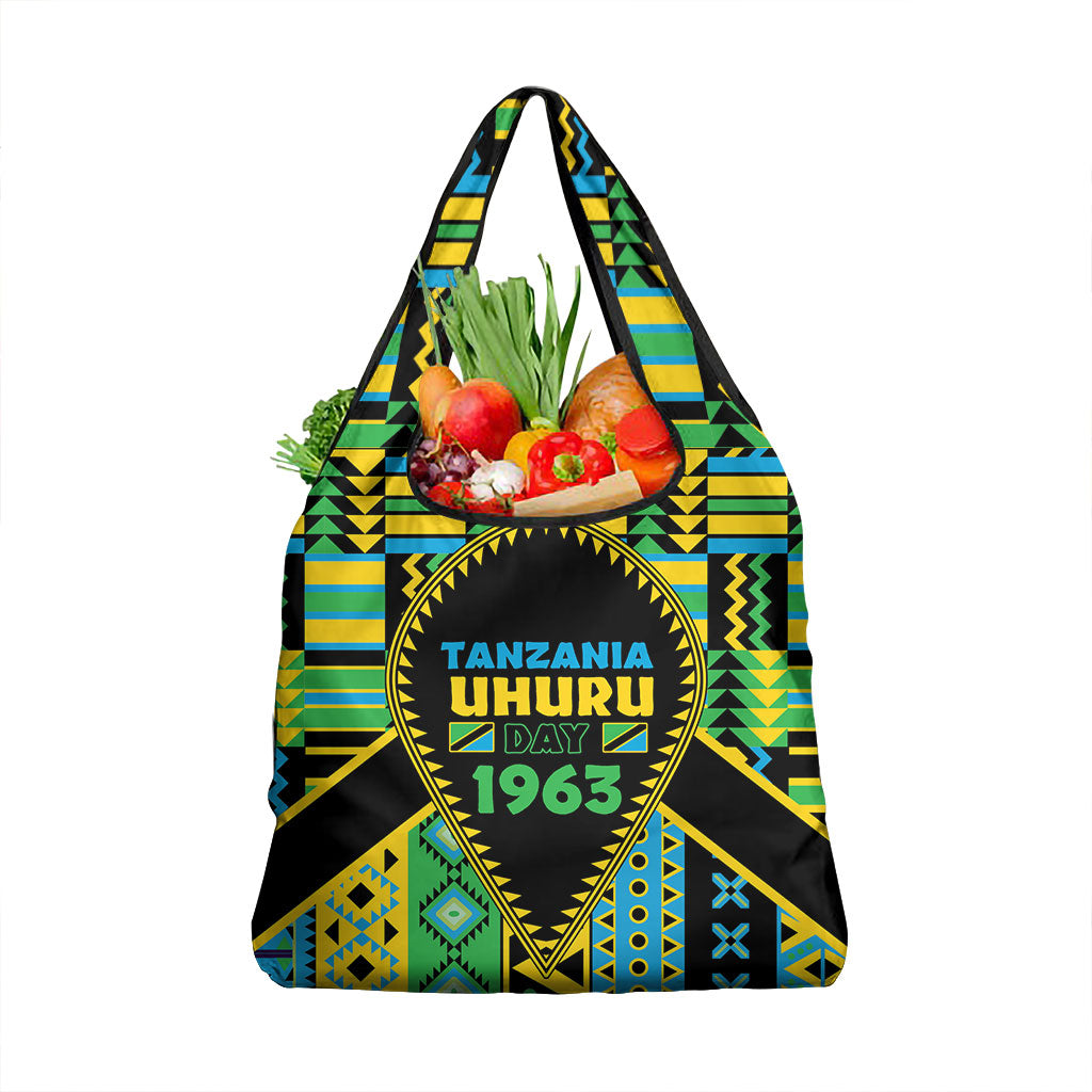 Tanzania Independence Day Grocery Bag Uhuru 1963 African Shield Tribal Pattern