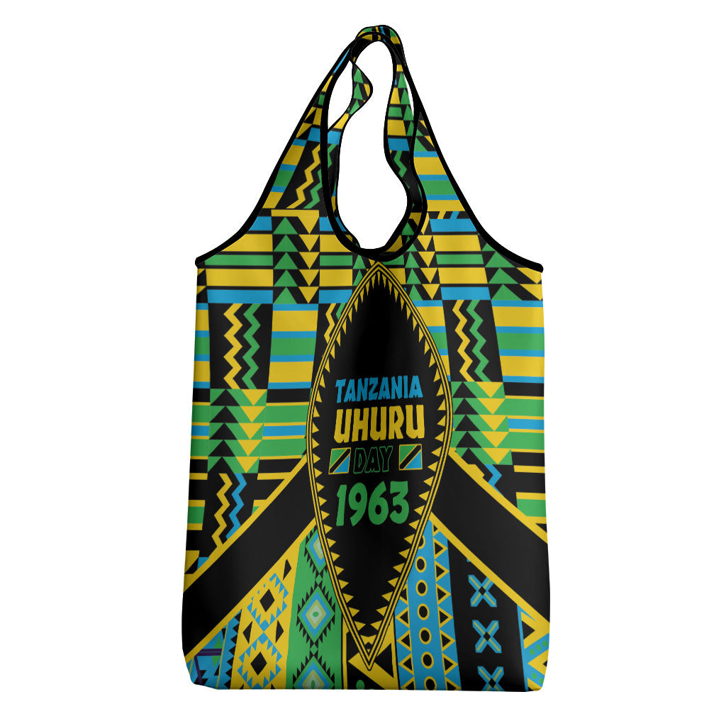 Tanzania Independence Day Grocery Bag Uhuru 1963 African Shield Tribal Pattern