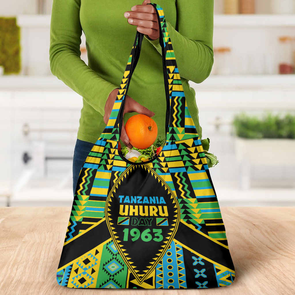Tanzania Independence Day Grocery Bag Uhuru 1963 African Shield Tribal Pattern