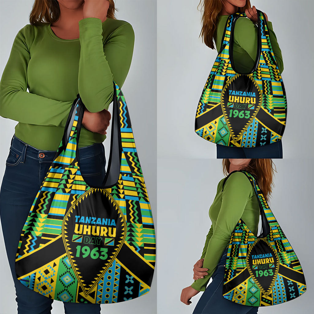 Tanzania Independence Day Grocery Bag Uhuru 1963 African Shield Tribal Pattern