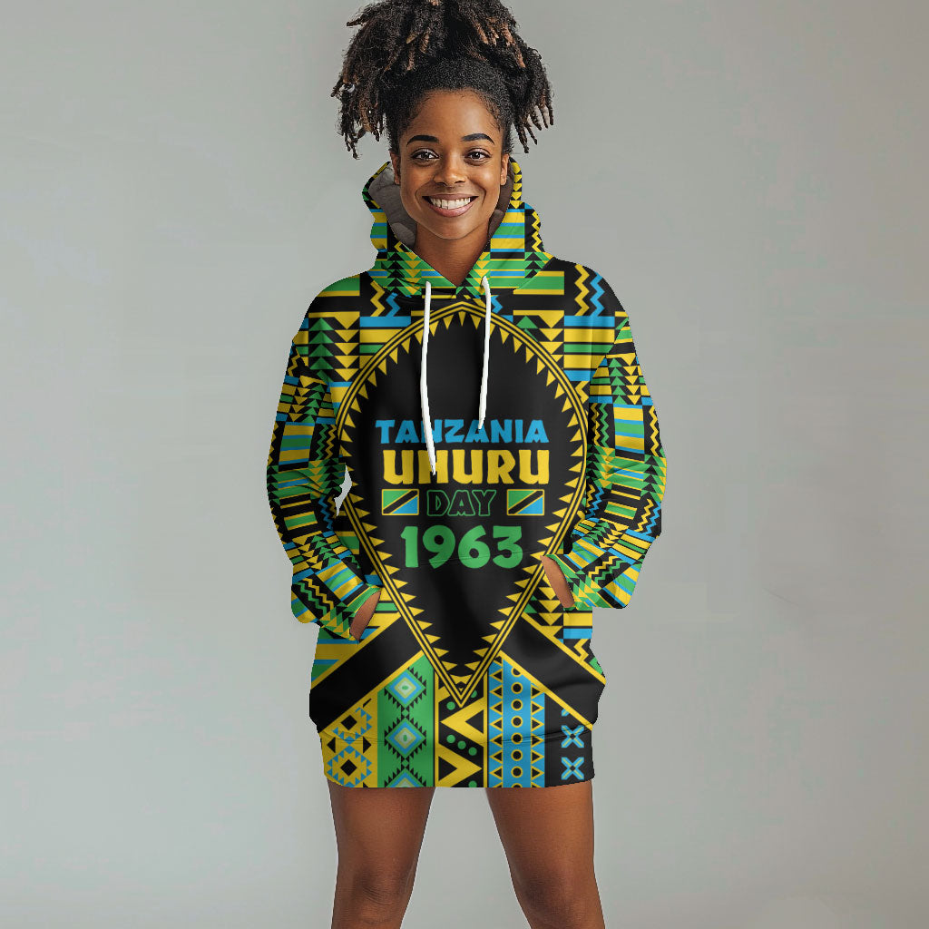 Personalized Tanzania Independence Day Hoodie Dress Uhuru 1963 African Shield Tribal Pattern