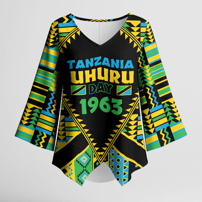 Personalized Tanzania Independence Day Kimono Sleeve Blouse Uhuru 1963 African Shield Tribal Pattern