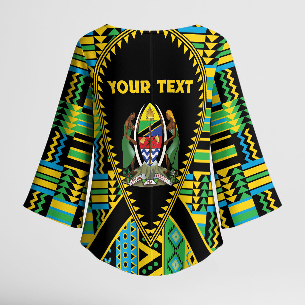 Personalized Tanzania Independence Day Kimono Sleeve Blouse Uhuru 1963 African Shield Tribal Pattern