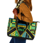 Tanzania Independence Day Leather Tote Bag Uhuru 1963 African Shield Tribal Pattern