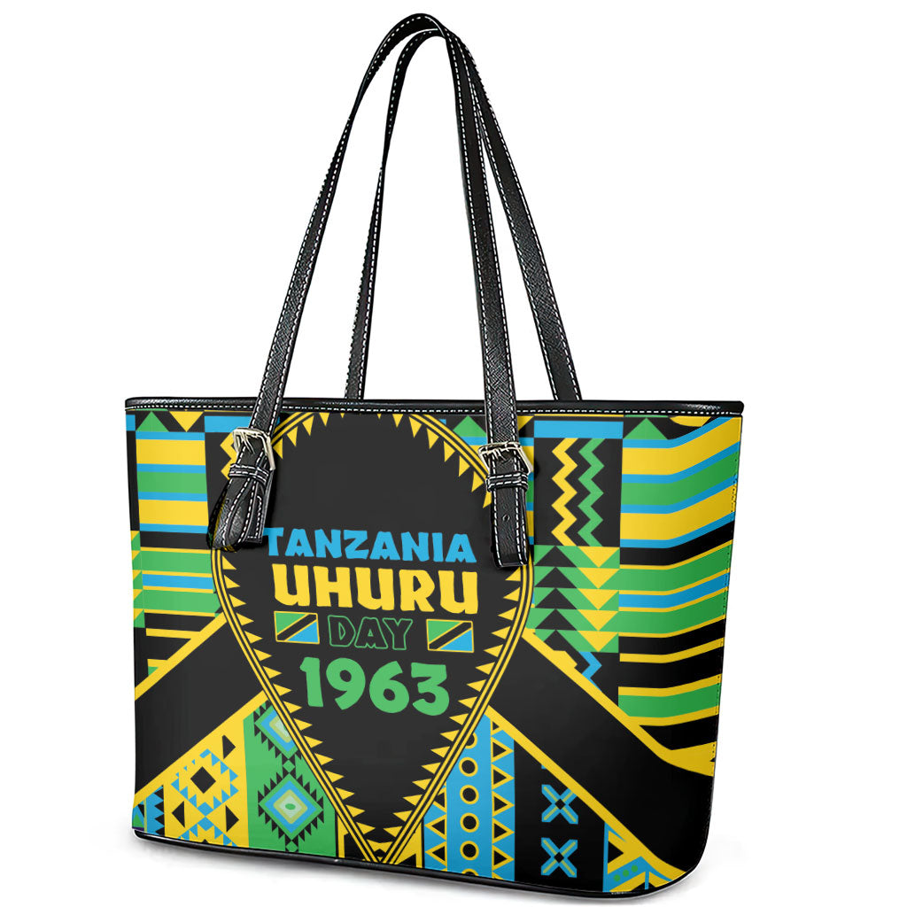 Tanzania Independence Day Leather Tote Bag Uhuru 1963 African Shield Tribal Pattern