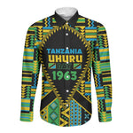 Personalized Tanzania Independence Day Long Sleeve Button Shirt Uhuru 1963 African Shield Tribal Pattern