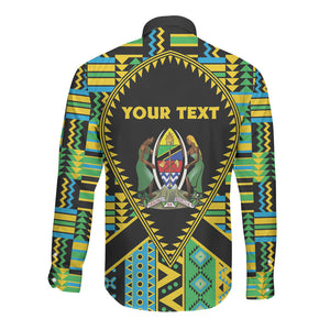 Personalized Tanzania Independence Day Long Sleeve Button Shirt Uhuru 1963 African Shield Tribal Pattern