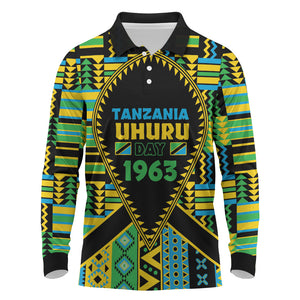 Personalized Tanzania Independence Day Long Sleeve Polo Shirt Uhuru 1963 African Shield Tribal Pattern