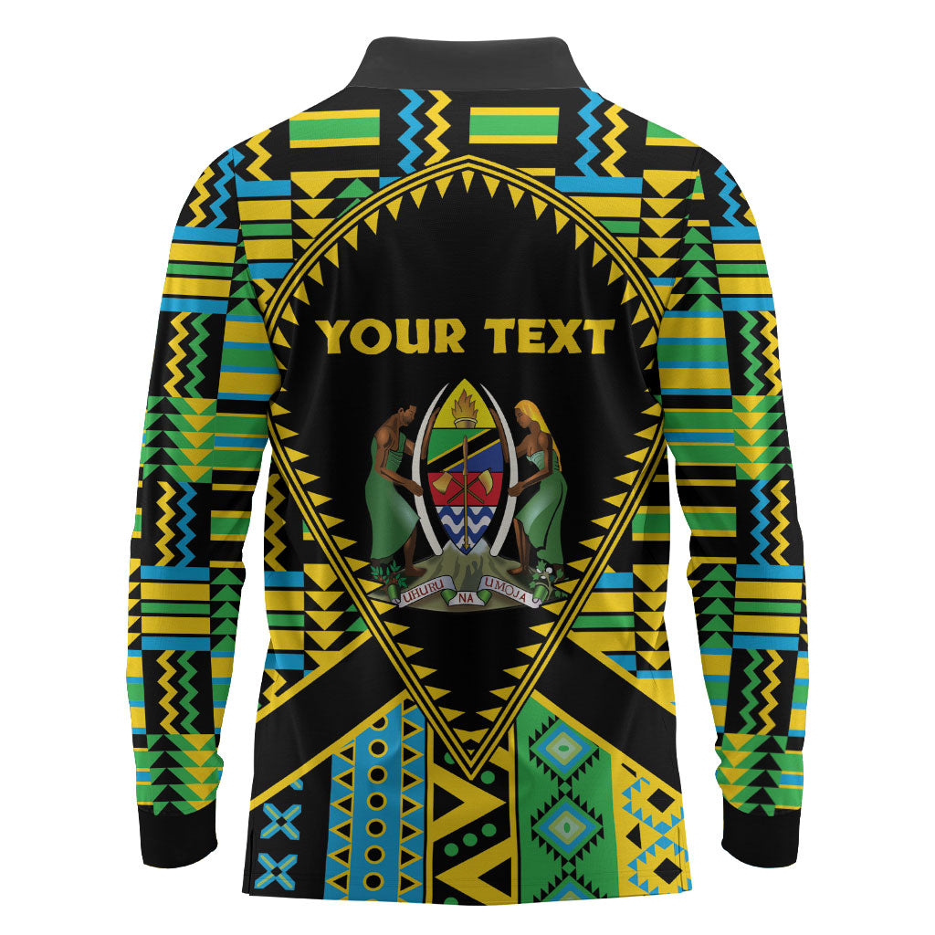 Personalized Tanzania Independence Day Long Sleeve Polo Shirt Uhuru 1963 African Shield Tribal Pattern