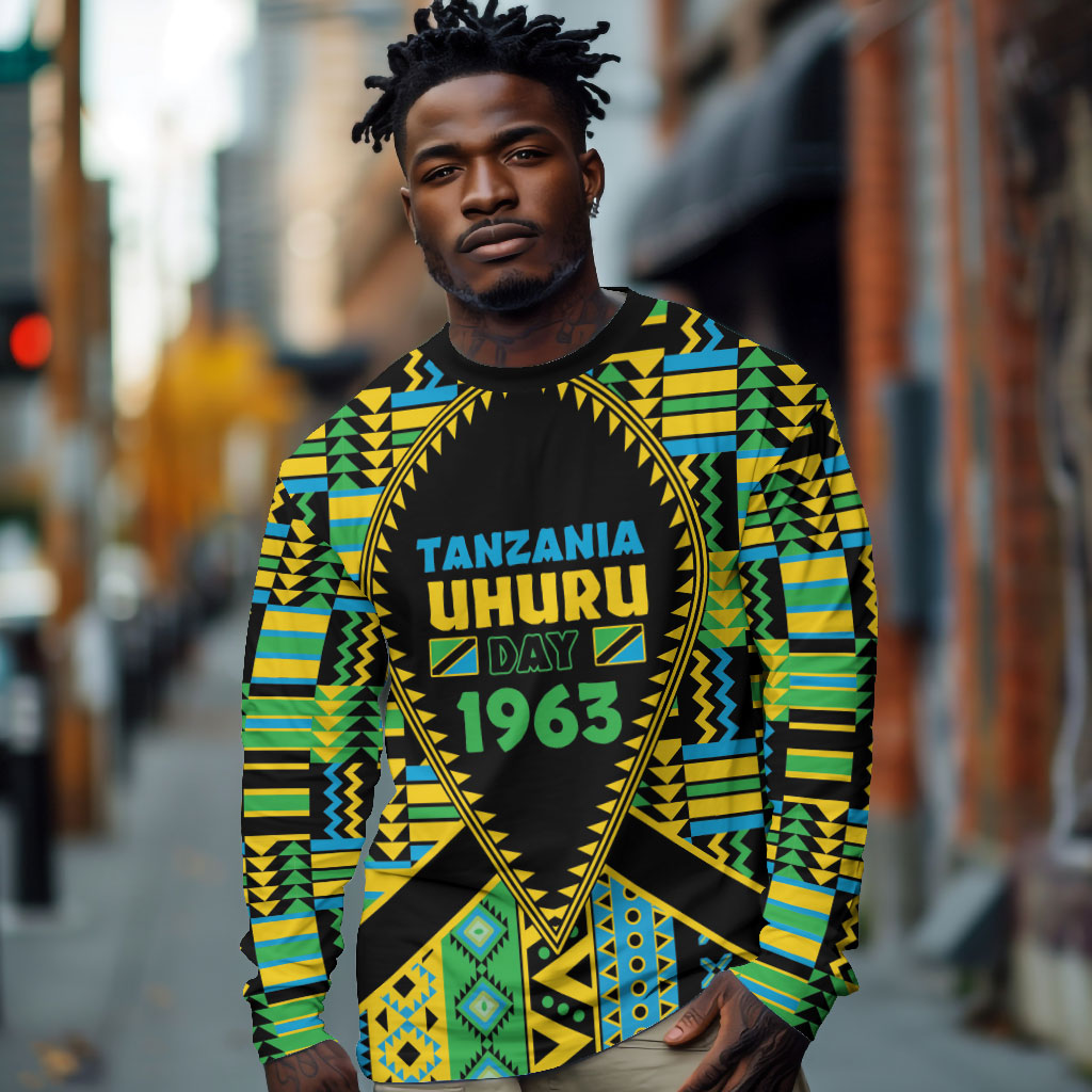Personalized Tanzania Independence Day Long Sleeve Shirt Uhuru 1963 African Shield Tribal Pattern