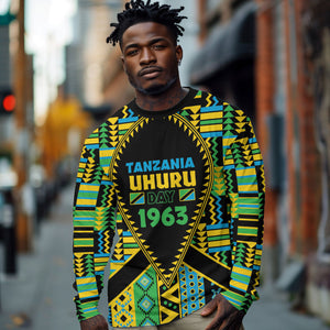 Personalized Tanzania Independence Day Long Sleeve Shirt Uhuru 1963 African Shield Tribal Pattern