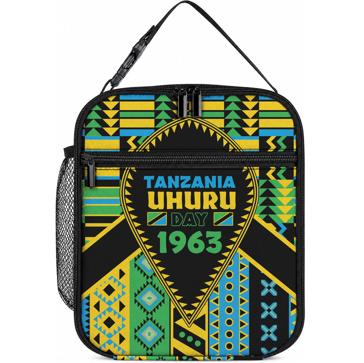 Tanzania Independence Day Lunch Bag Uhuru 1963 African Shield Tribal Pattern