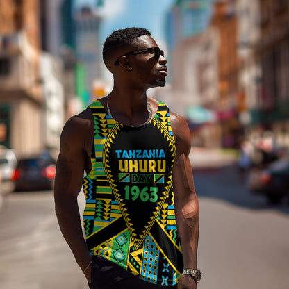 Personalized Tanzania Independence Day Men Tank Top Uhuru 1963 African Shield Tribal Pattern