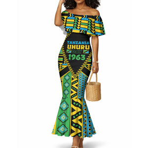 Personalized Tanzania Independence Day Mermaid Dress Uhuru 1963 African Shield Tribal Pattern