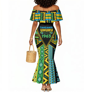 Personalized Tanzania Independence Day Mermaid Dress Uhuru 1963 African Shield Tribal Pattern