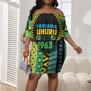 Personalized Tanzania Independence Day Off Shoulder Short Dress Uhuru 1963 African Shield Tribal Pattern