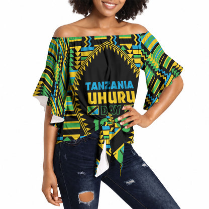Personalized Tanzania Independence Day Off Shoulder Wrap Waist Top Uhuru 1963 African Shield Tribal Pattern
