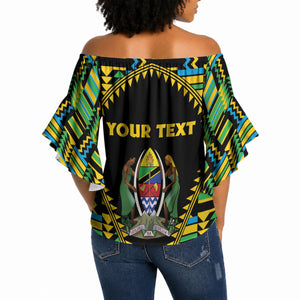 Personalized Tanzania Independence Day Off Shoulder Wrap Waist Top Uhuru 1963 African Shield Tribal Pattern