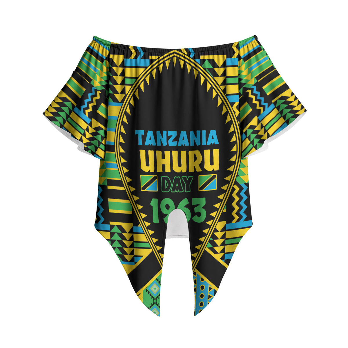 Personalized Tanzania Independence Day Off Shoulder Wrap Waist Top Uhuru 1963 African Shield Tribal Pattern