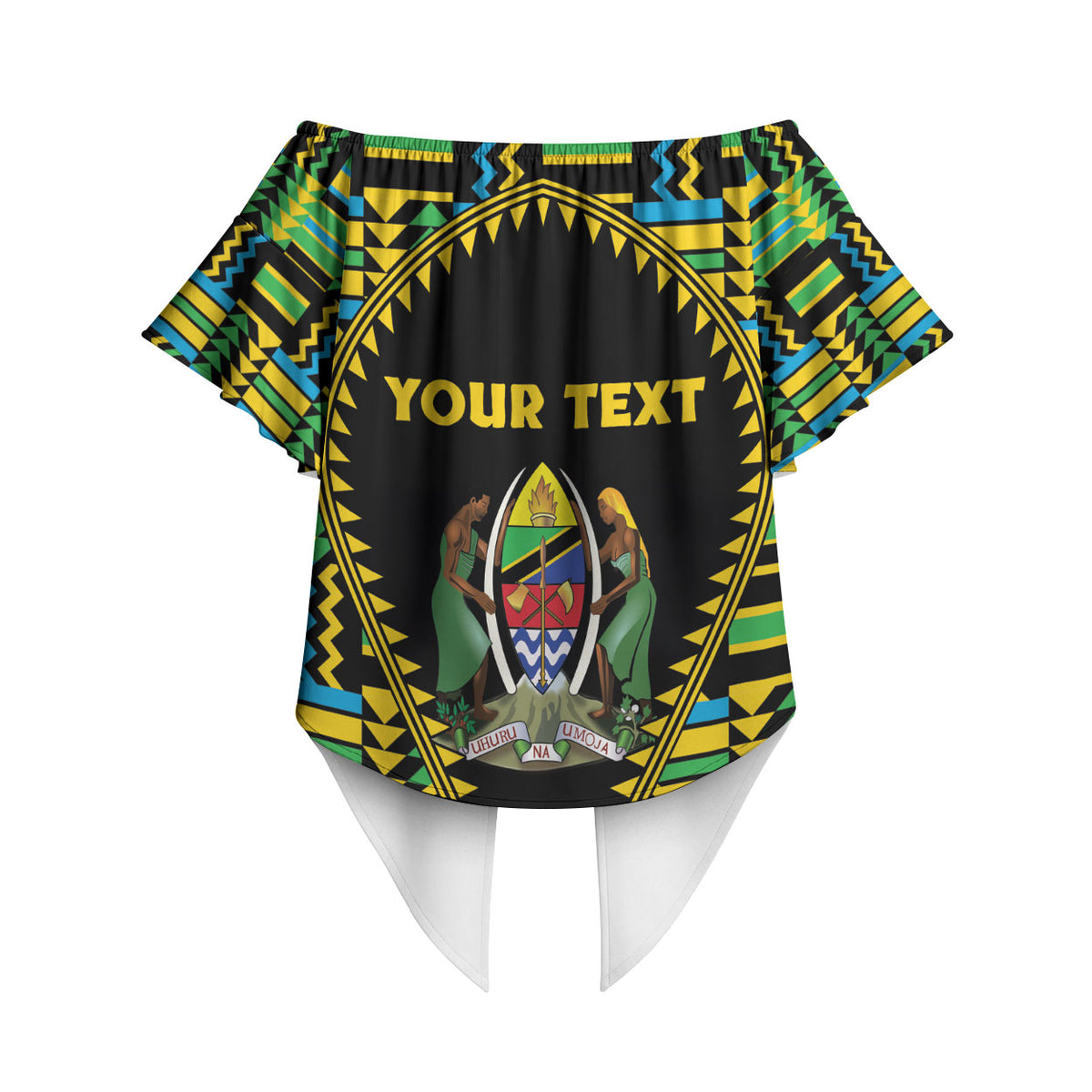 Personalized Tanzania Independence Day Off Shoulder Wrap Waist Top Uhuru 1963 African Shield Tribal Pattern