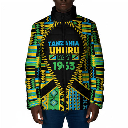 Personalized Tanzania Independence Day Padded Jacket Uhuru 1963 African Shield Tribal Pattern