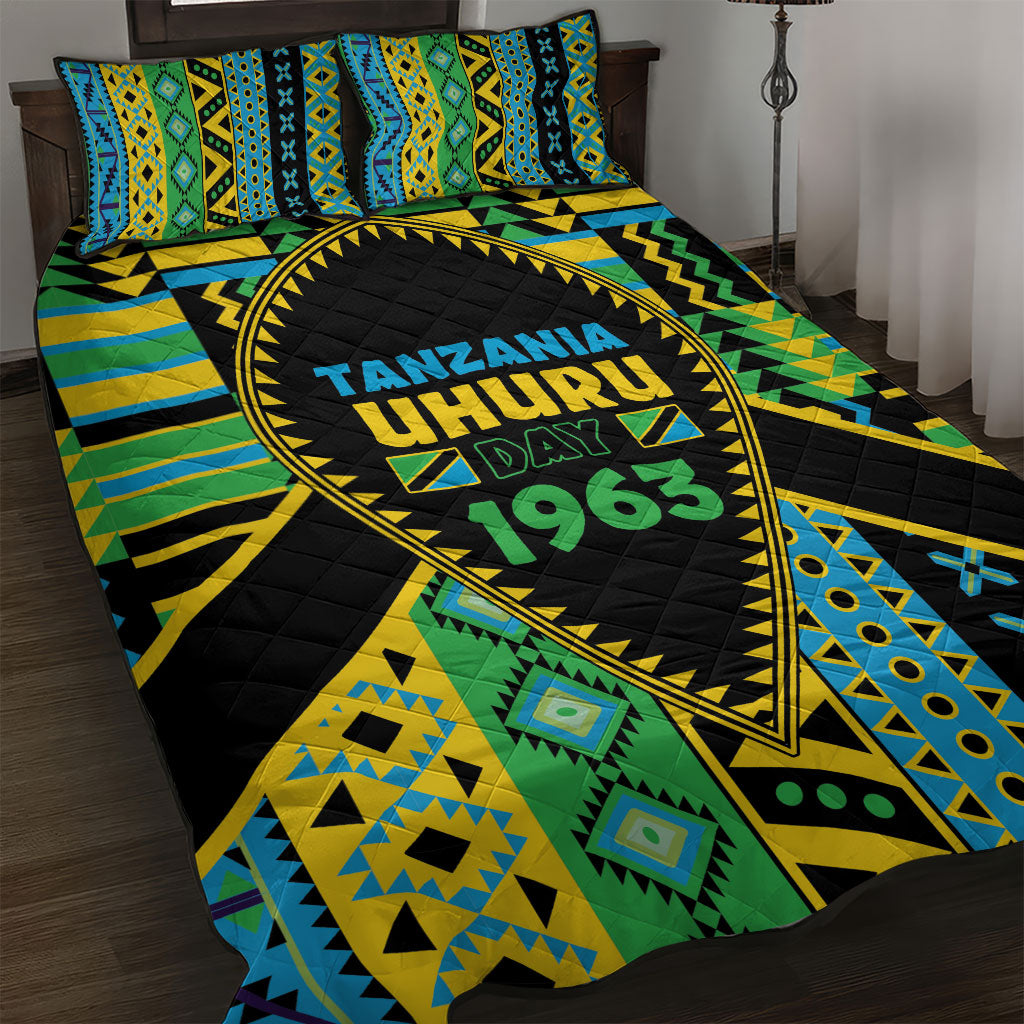Tanzania Independence Day Quilt Bed Set Uhuru 1963 African Shield Tribal Pattern