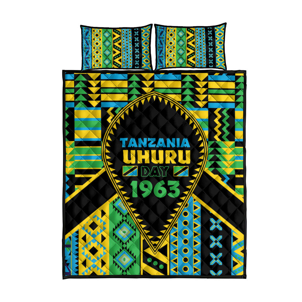 Tanzania Independence Day Quilt Bed Set Uhuru 1963 African Shield Tribal Pattern