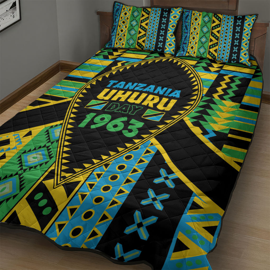 Tanzania Independence Day Quilt Bed Set Uhuru 1963 African Shield Tribal Pattern