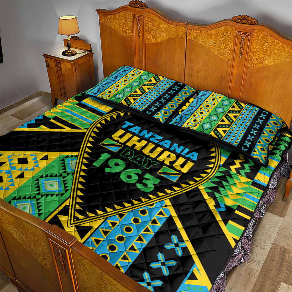 Tanzania Independence Day Quilt Bed Set Uhuru 1963 African Shield Tribal Pattern