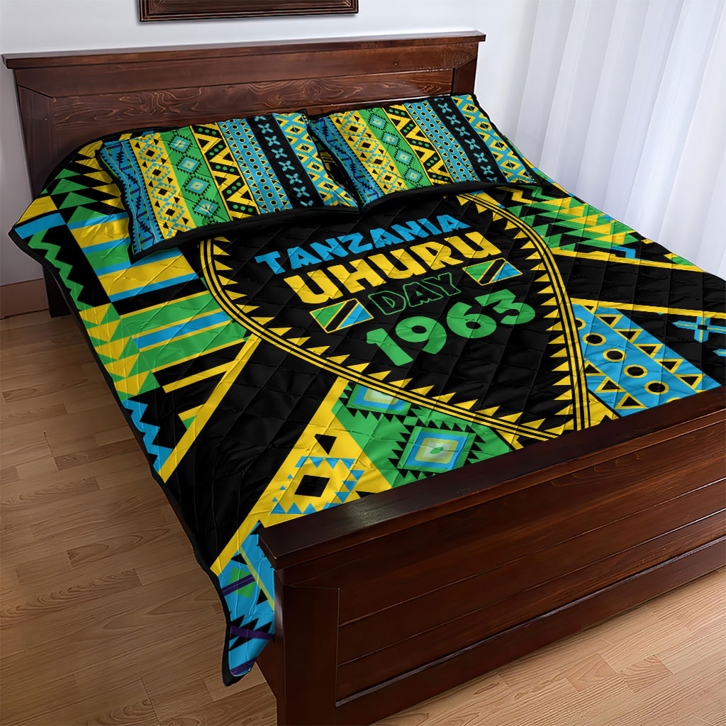 Tanzania Independence Day Quilt Bed Set Uhuru 1963 African Shield Tribal Pattern