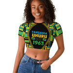 Personalized Tanzania Independence Day Raglan Cropped T shirt Uhuru 1963 African Shield Tribal Pattern
