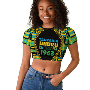 Personalized Tanzania Independence Day Raglan Cropped T shirt Uhuru 1963 African Shield Tribal Pattern