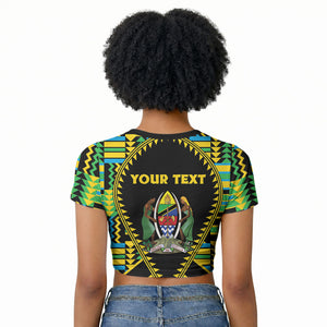 Personalized Tanzania Independence Day Raglan Cropped T shirt Uhuru 1963 African Shield Tribal Pattern
