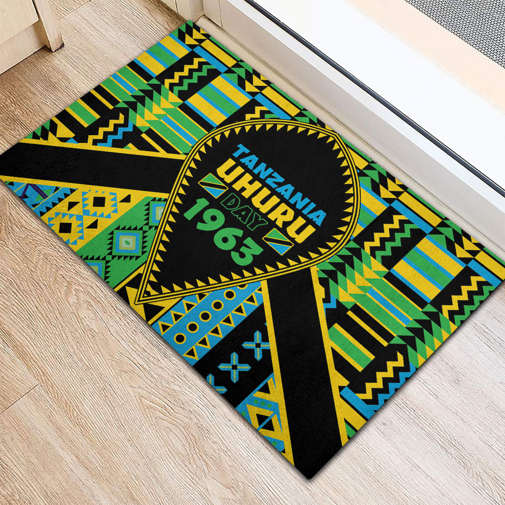 Tanzania Independence Day Rubber Doormat Uhuru 1963 African Shield Tribal Pattern