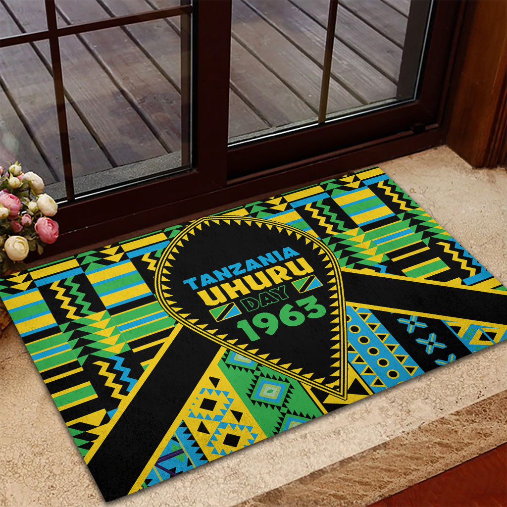 Tanzania Independence Day Rubber Doormat Uhuru 1963 African Shield Tribal Pattern