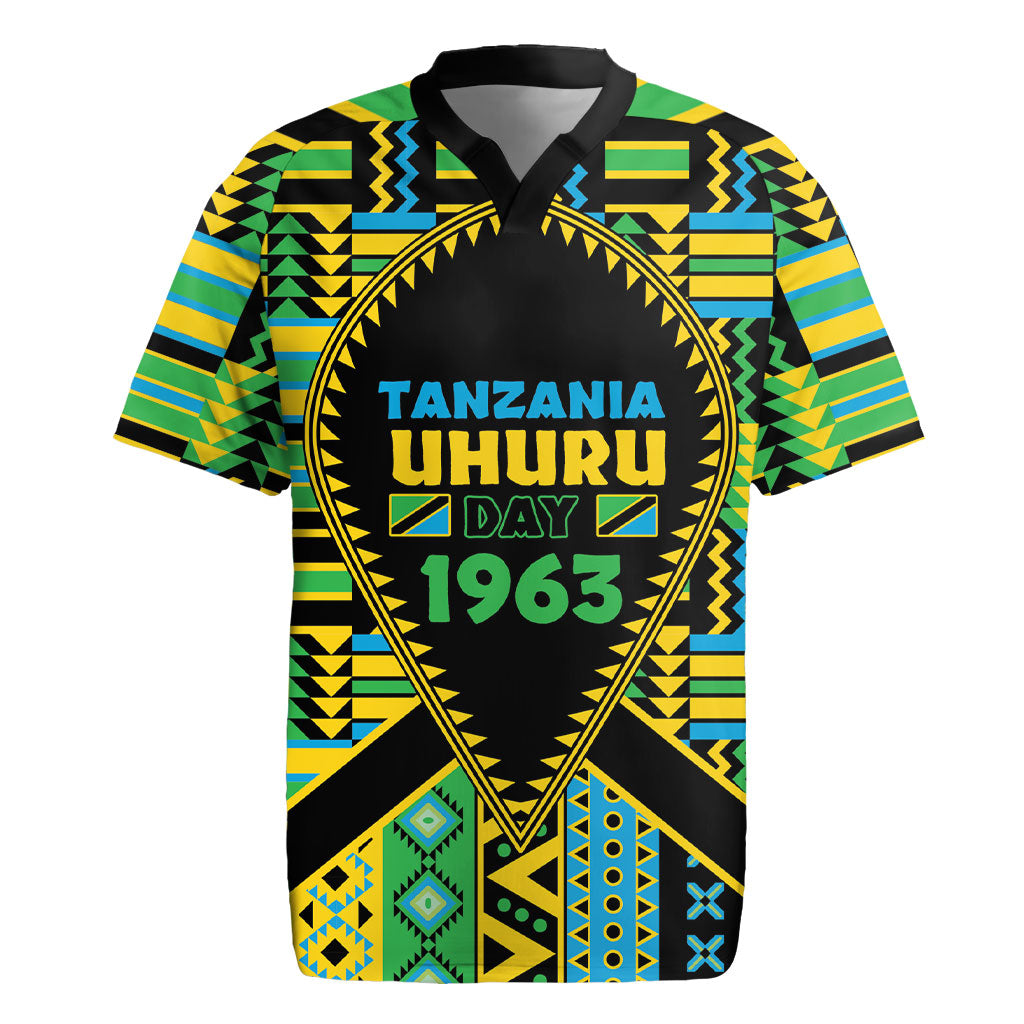 Personalized Tanzania Independence Day Rugby Jersey Uhuru 1963 African Shield Tribal Pattern