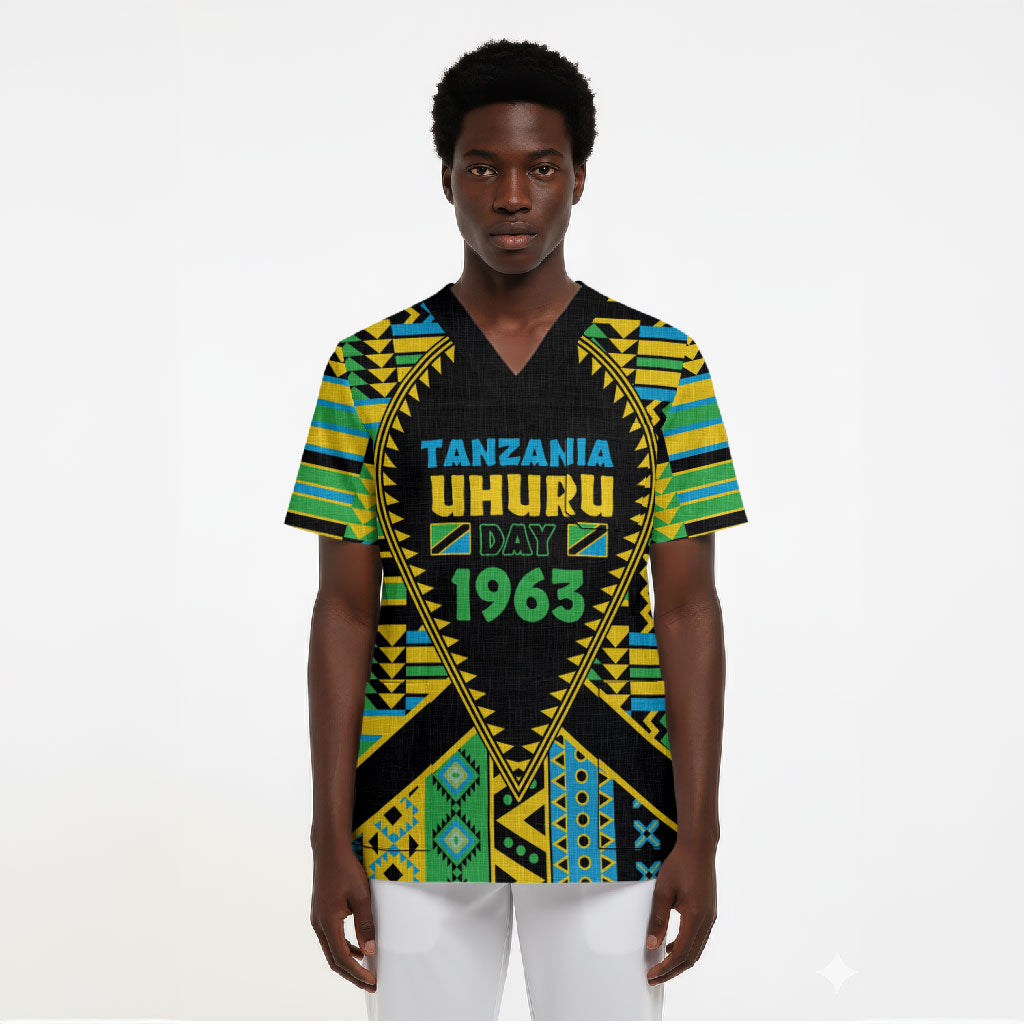 Personalized Tanzania Independence Day Scrub Top Uhuru 1963 African Shield Tribal Pattern