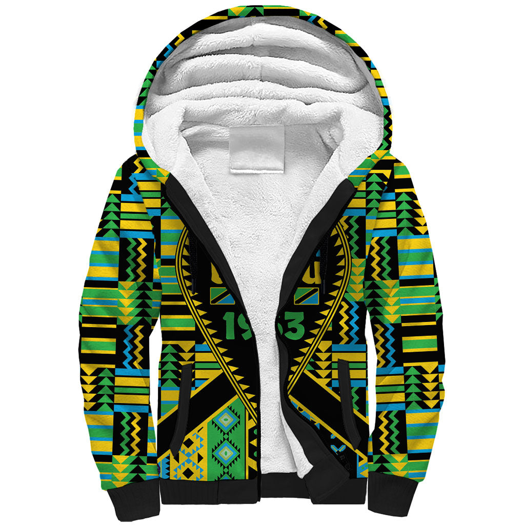 Personalized Tanzania Independence Day Sherpa Hoodie Uhuru 1963 African Shield Tribal Pattern