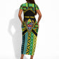 Personalized Tanzania Independence Day Short Sleeve Bodycon Dress Uhuru 1963 African Shield Tribal Pattern