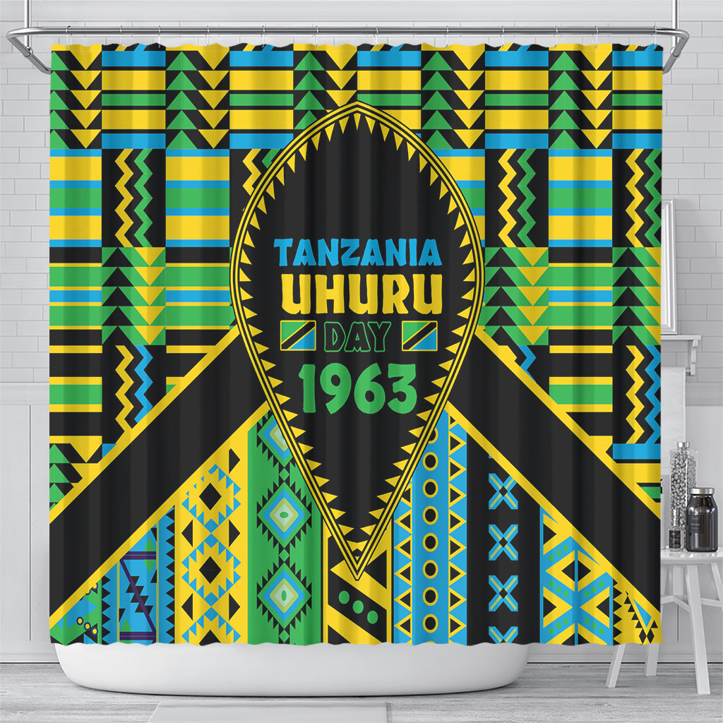 Tanzania Independence Day Shower Curtain Uhuru 1963 African Shield Tribal Pattern