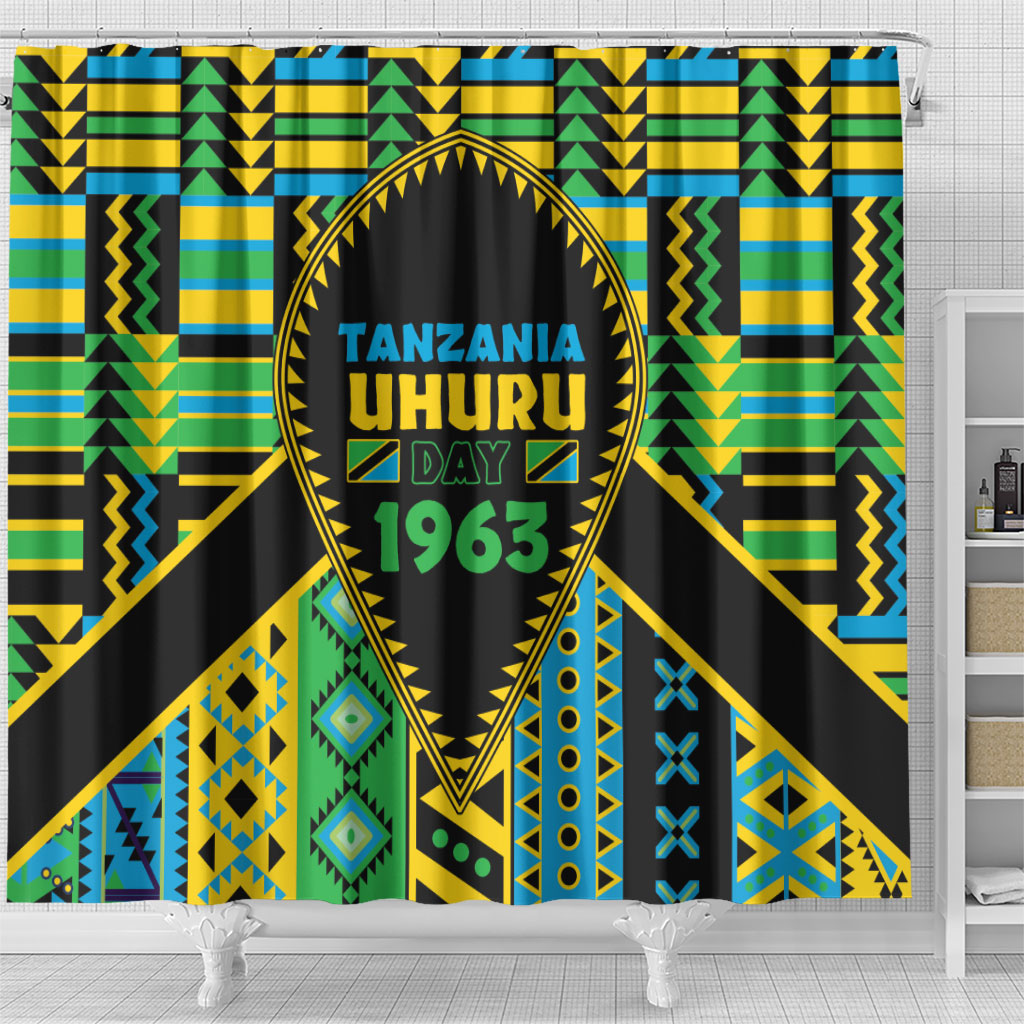 Tanzania Independence Day Shower Curtain Uhuru 1963 African Shield Tribal Pattern