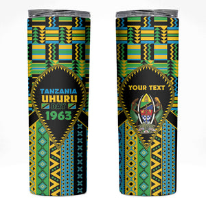 Personalized Tanzania Independence Day Skinny Tumbler Uhuru 1963 African Shield Tribal Pattern