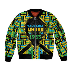 Personalized Tanzania Independence Day Sleeve Zip Bomber Jacket Uhuru 1963 African Shield Tribal Pattern