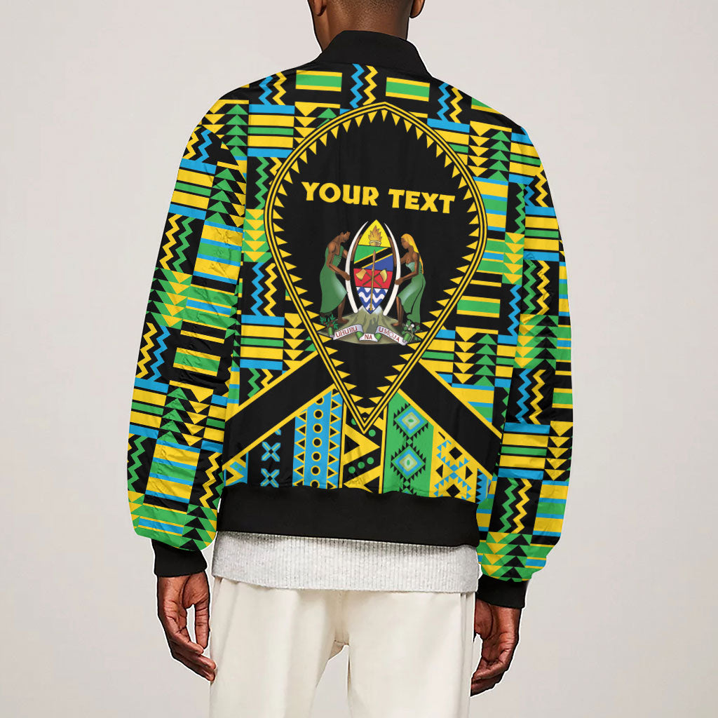 Personalized Tanzania Independence Day Sleeve Zip Bomber Jacket Uhuru 1963 African Shield Tribal Pattern