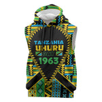 Personalized Tanzania Independence Day Sleeveless Hoodie Uhuru 1963 African Shield Tribal Pattern