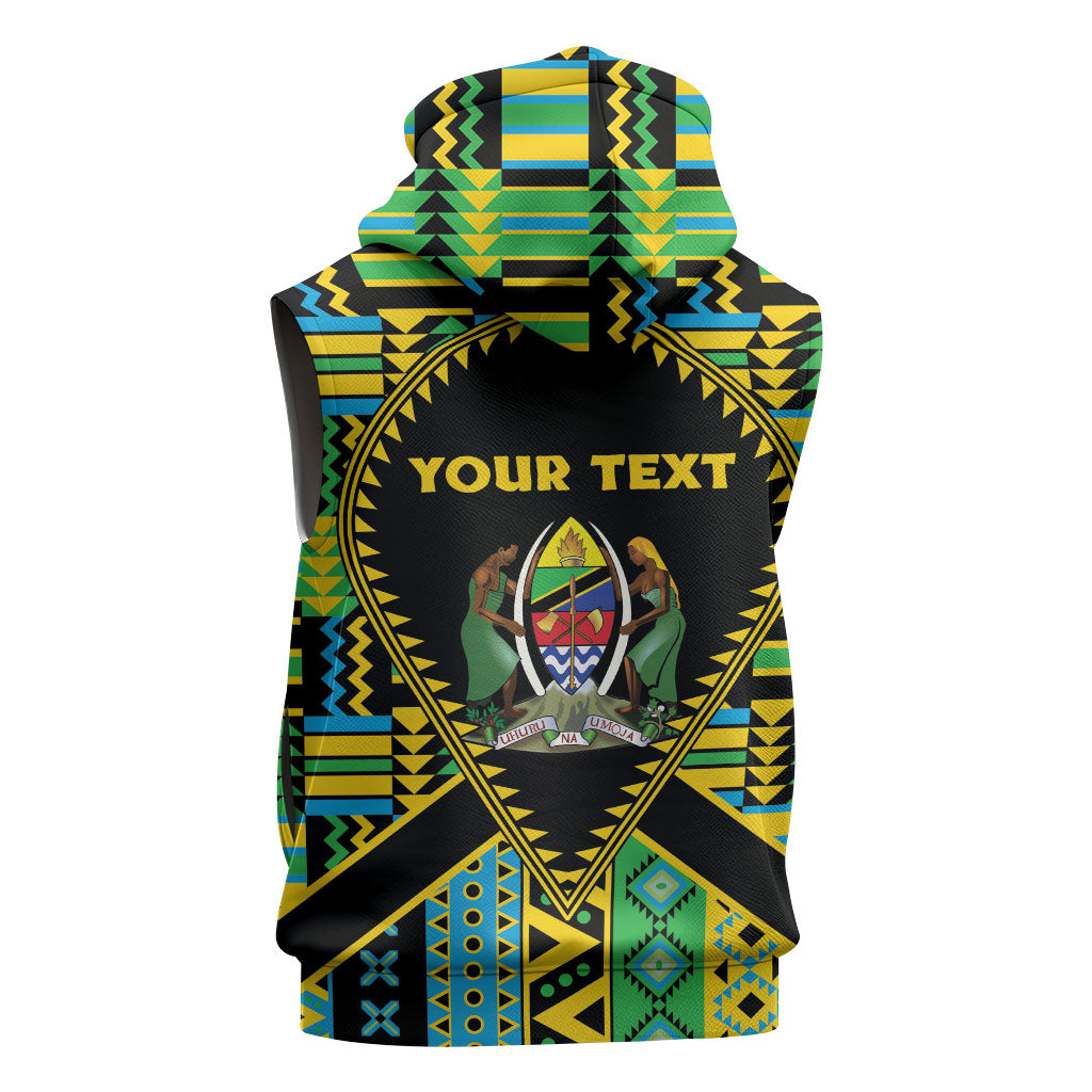 Personalized Tanzania Independence Day Sleeveless Hoodie Uhuru 1963 African Shield Tribal Pattern